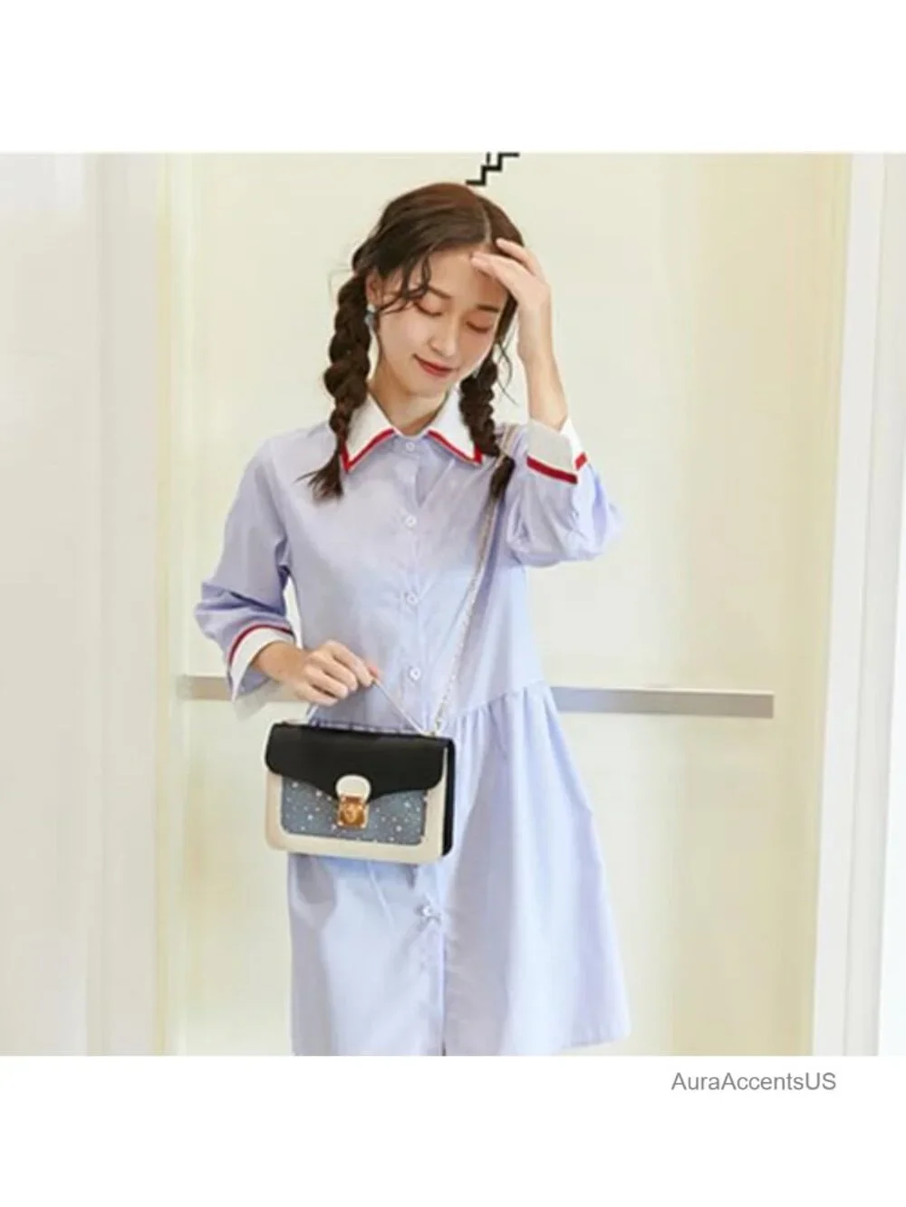 Mini Crossbody Bag with Detachable Chain Strap Faux Leather